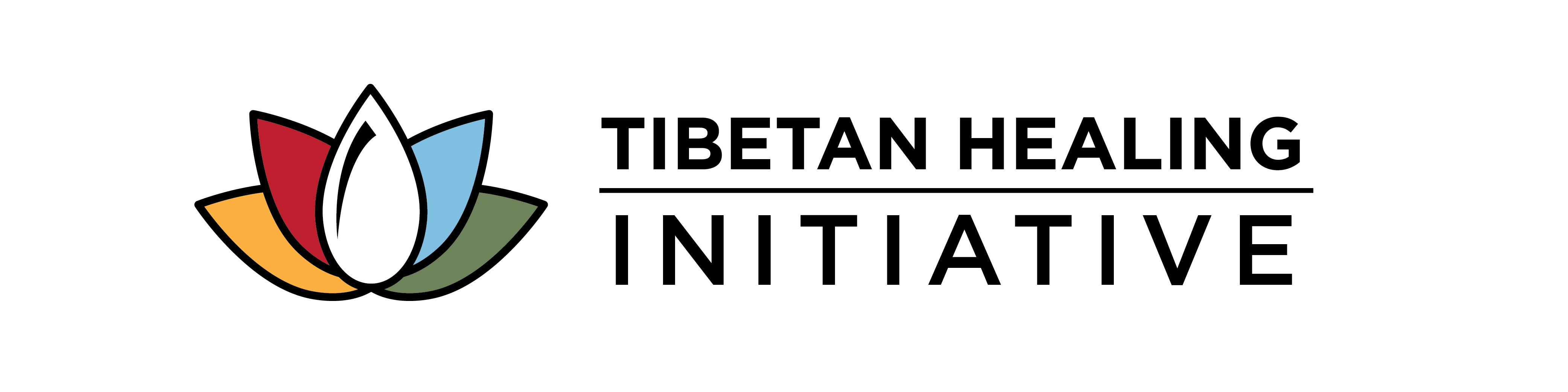 Tibetan Healing Initiative - a lotus illustration colored petals white, red, yellow, blue, and green.